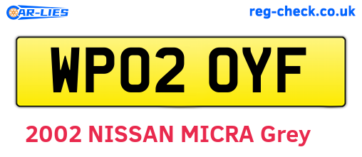 WP02OYF are the vehicle registration plates.