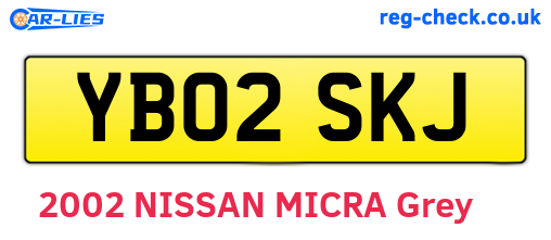 YB02SKJ are the vehicle registration plates.