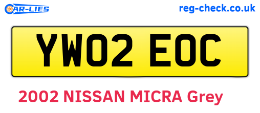 YW02EOC are the vehicle registration plates.