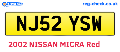 NJ52YSW are the vehicle registration plates.