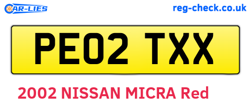 PE02TXX are the vehicle registration plates.
