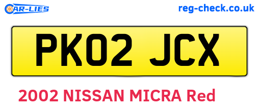 PK02JCX are the vehicle registration plates.
