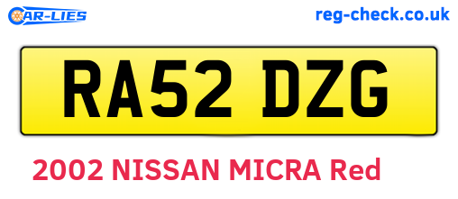 RA52DZG are the vehicle registration plates.