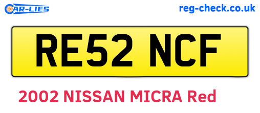 RE52NCF are the vehicle registration plates.
