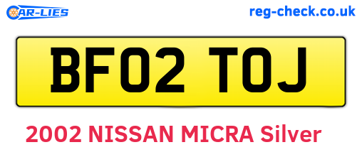 BF02TOJ are the vehicle registration plates.