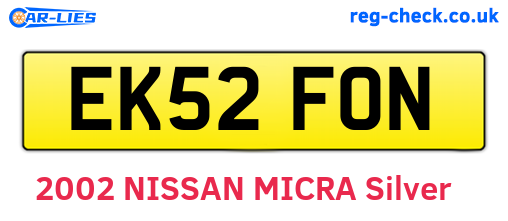 EK52FON are the vehicle registration plates.