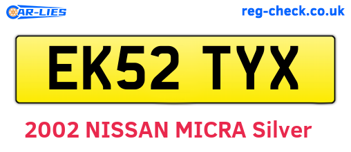 EK52TYX are the vehicle registration plates.