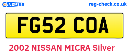 FG52COA are the vehicle registration plates.