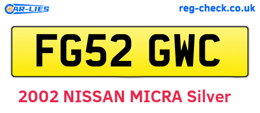 FG52GWC are the vehicle registration plates.