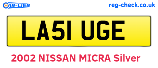 LA51UGE are the vehicle registration plates.