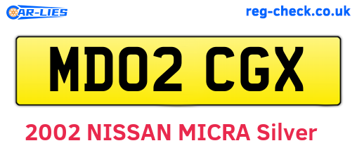 MD02CGX are the vehicle registration plates.