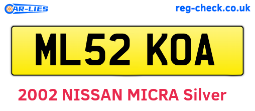 ML52KOA are the vehicle registration plates.