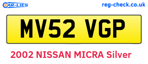 MV52VGP are the vehicle registration plates.