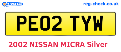 PE02TYW are the vehicle registration plates.