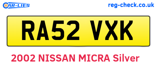 RA52VXK are the vehicle registration plates.