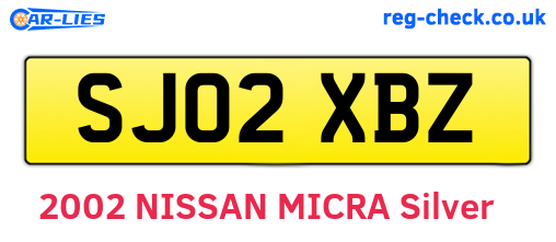 SJ02XBZ are the vehicle registration plates.