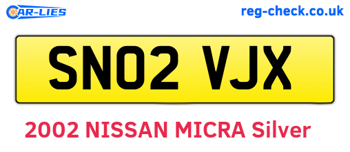 SN02VJX are the vehicle registration plates.