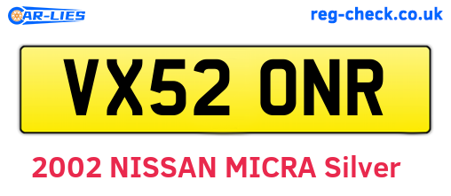 VX52ONR are the vehicle registration plates.
