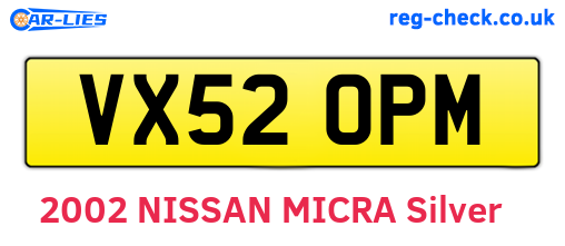 VX52OPM are the vehicle registration plates.
