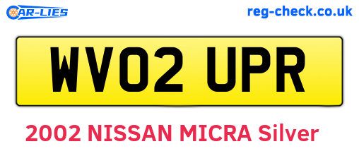 WV02UPR are the vehicle registration plates.