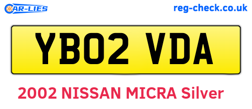YB02VDA are the vehicle registration plates.