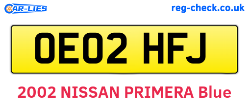 OE02HFJ are the vehicle registration plates.