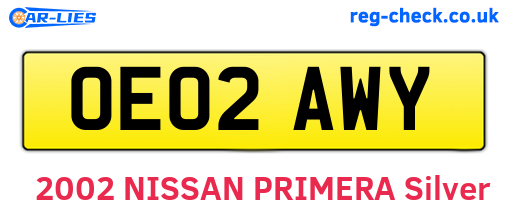 OE02AWY are the vehicle registration plates.