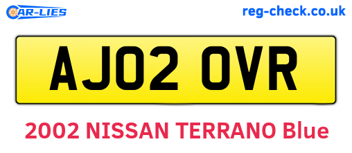 AJ02OVR are the vehicle registration plates.