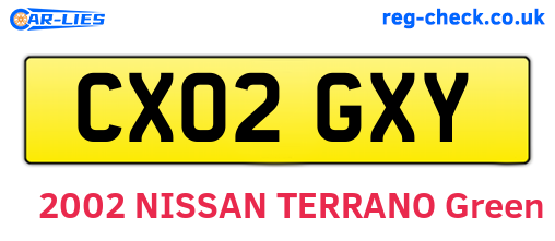 CX02GXY are the vehicle registration plates.