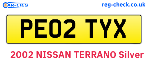 PE02TYX are the vehicle registration plates.