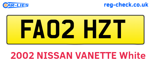 FA02HZT are the vehicle registration plates.