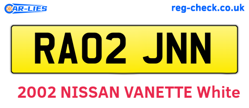 RA02JNN are the vehicle registration plates.