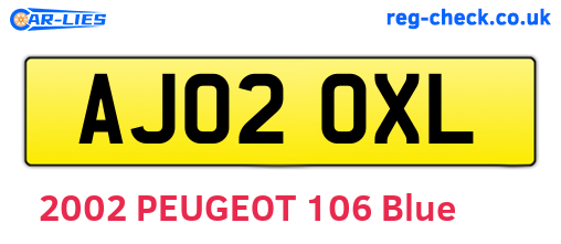 AJ02OXL are the vehicle registration plates.