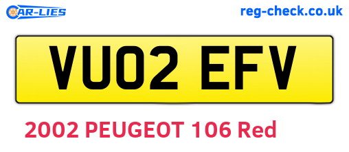 VU02EFV are the vehicle registration plates.