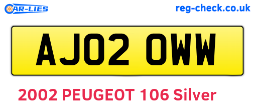 AJ02OWW are the vehicle registration plates.