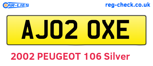 AJ02OXE are the vehicle registration plates.