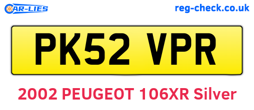 PK52VPR are the vehicle registration plates.