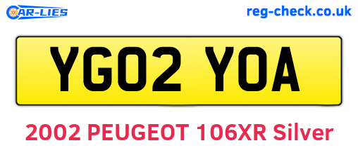 YG02YOA are the vehicle registration plates.