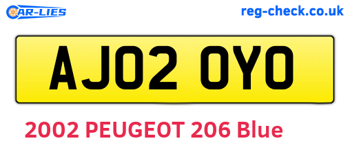 AJ02OYO are the vehicle registration plates.