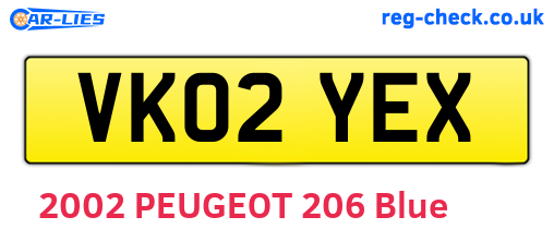 VK02YEX are the vehicle registration plates.