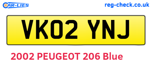 VK02YNJ are the vehicle registration plates.
