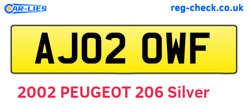 AJ02OWF are the vehicle registration plates.
