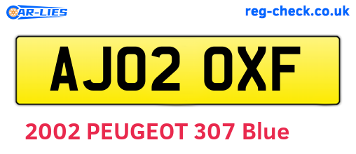 AJ02OXF are the vehicle registration plates.