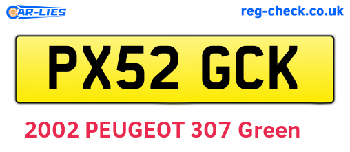 PX52GCK are the vehicle registration plates.