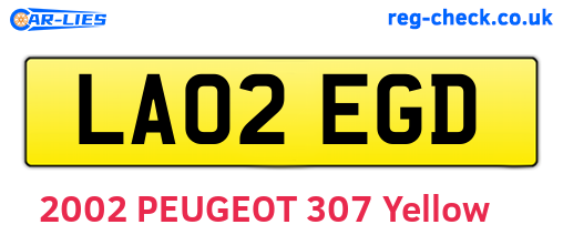 LA02EGD are the vehicle registration plates.