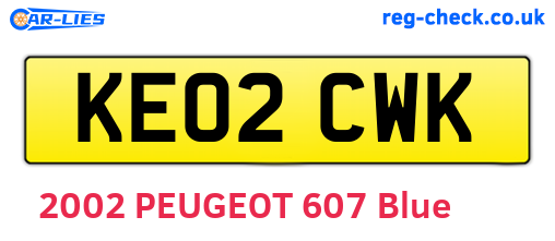 KE02CWK are the vehicle registration plates.