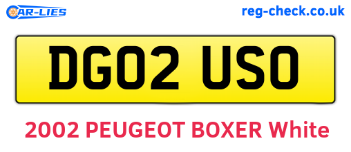 DG02USO are the vehicle registration plates.
