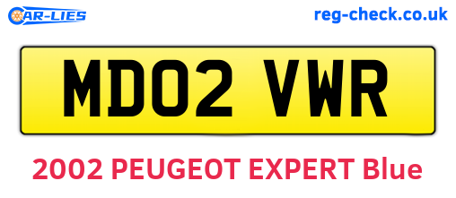 MD02VWR are the vehicle registration plates.
