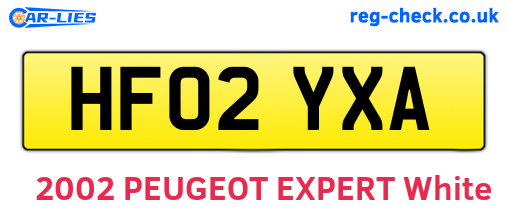 HF02YXA are the vehicle registration plates.