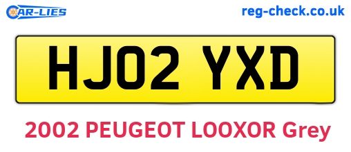 HJ02YXD are the vehicle registration plates.